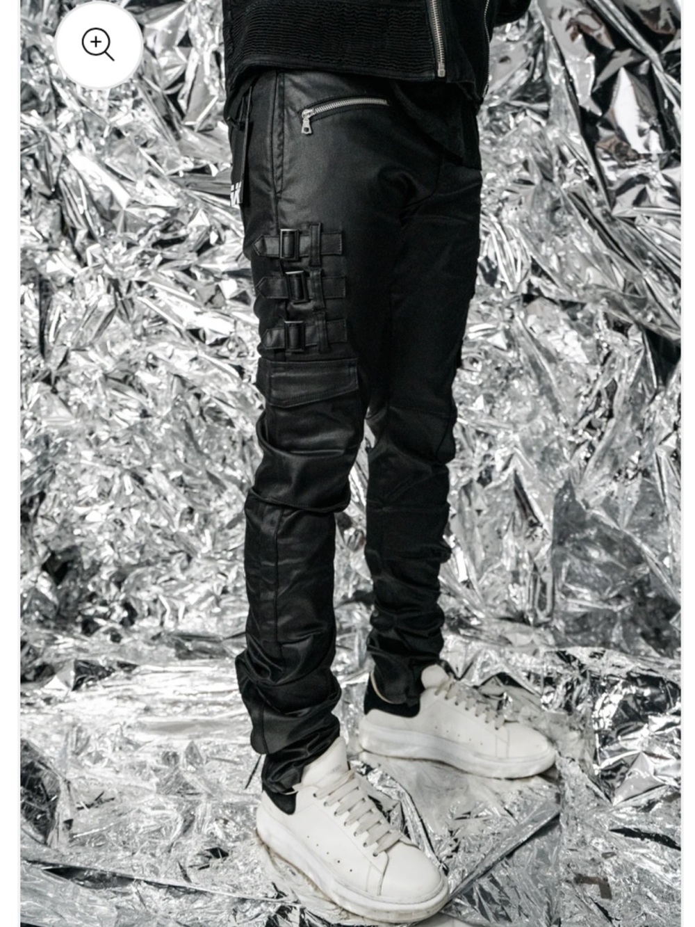 Men's Black Cargo Jogger Pants with Strap Detailing